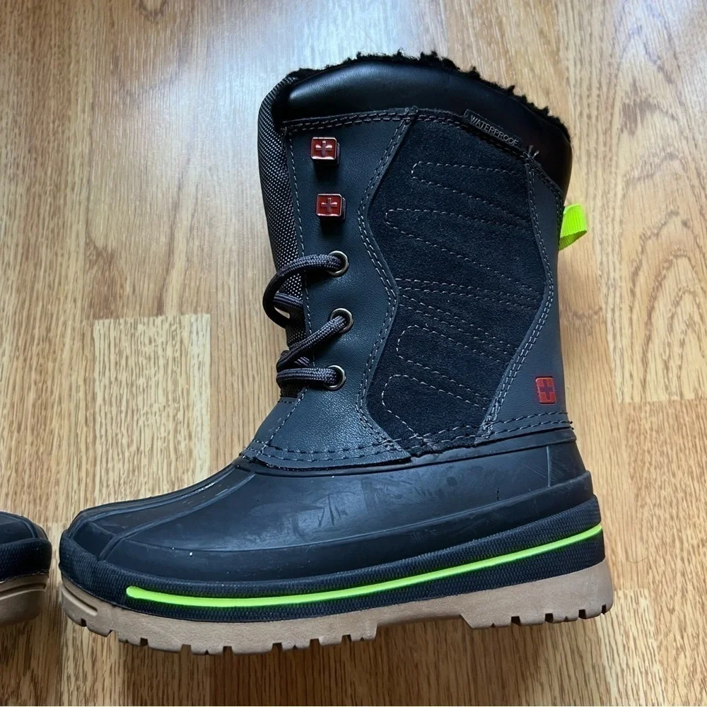 Swiss Tech Black Gray Lace Up Boys Winter Boots Size 11